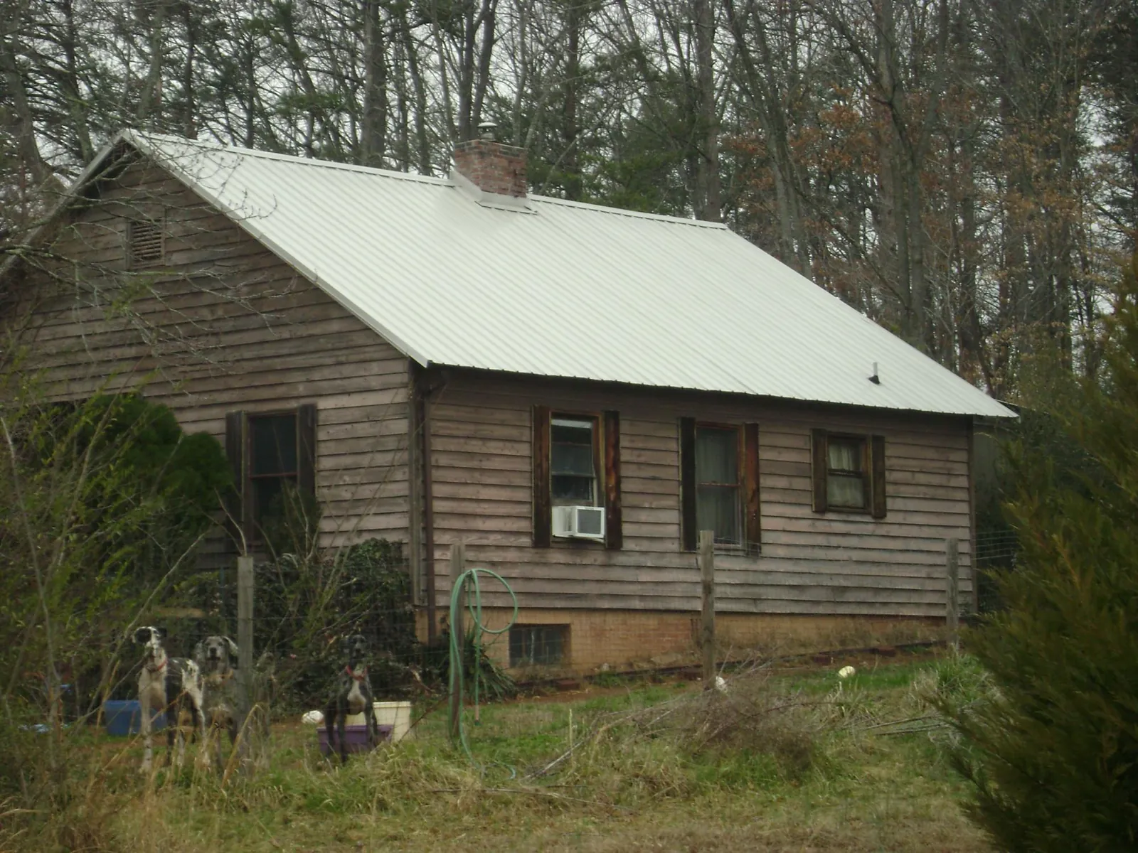 White metal roof on an old wood sided farmhouse, from a Metal Roof Installation job in Los Molinos